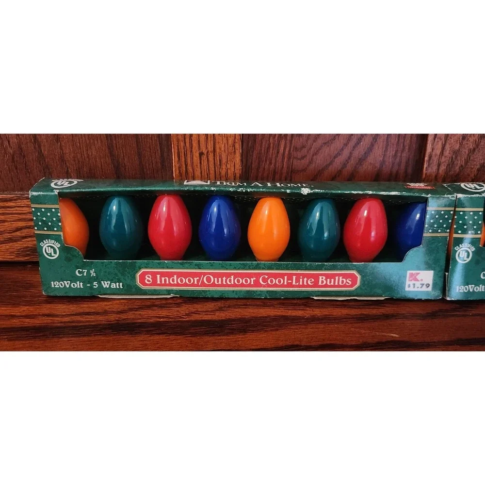 16‎ Vintage Trim-a-Home Indoor/Outdoor Cool-Lite Painted Bulbs 5w C7 1/2 Kmart